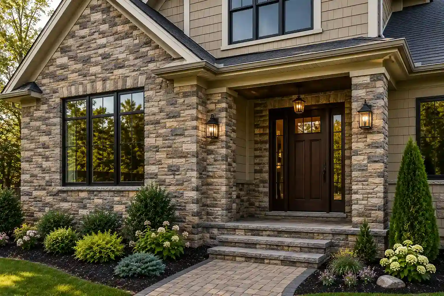 Manufactured stone veneer installation completed by CC Exterior Remodeling on a home in Ambler, Pennsylvania.